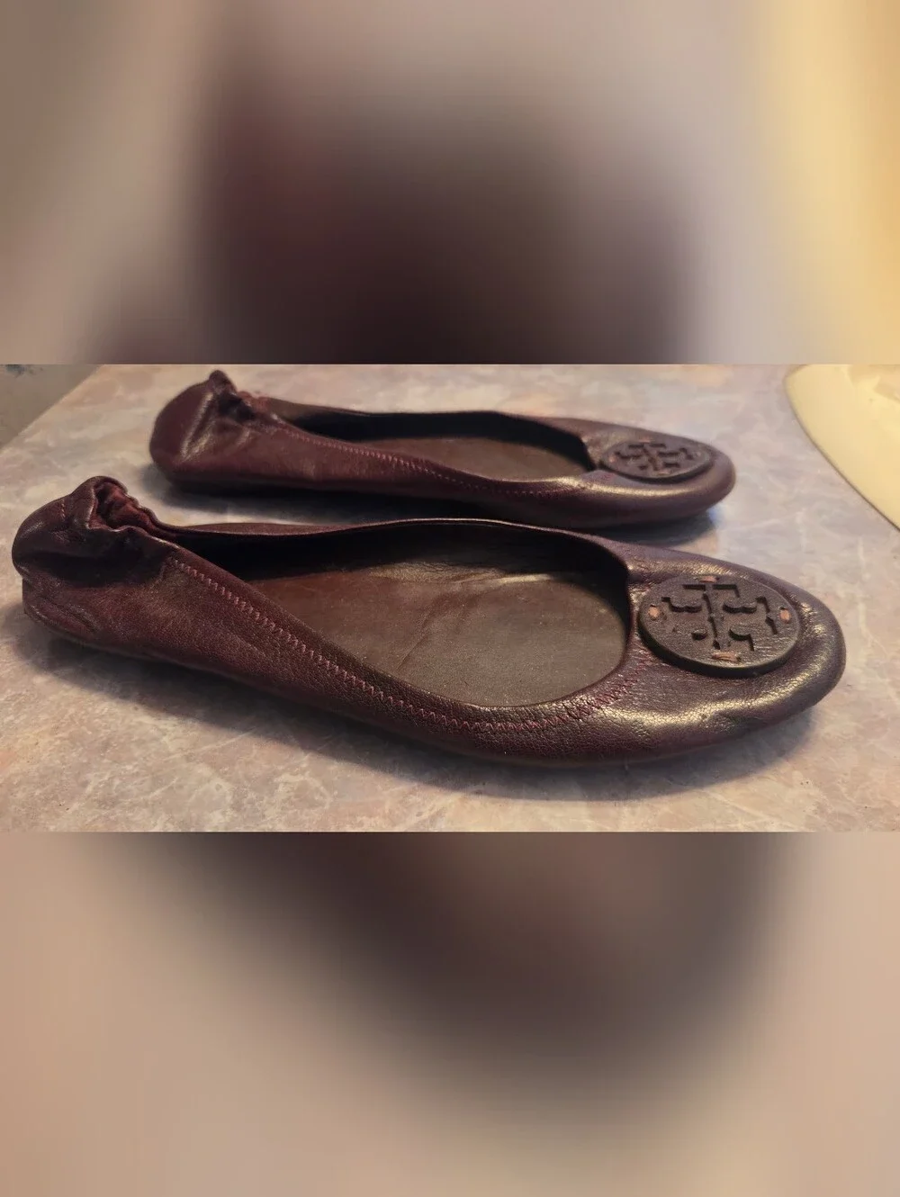 Tory Burch Burgundy Leather  Ballet Flats